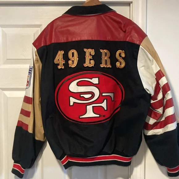 Jeff Hamilton San Francisco 49ers leather trim jacket XL - Picture 1 of 16